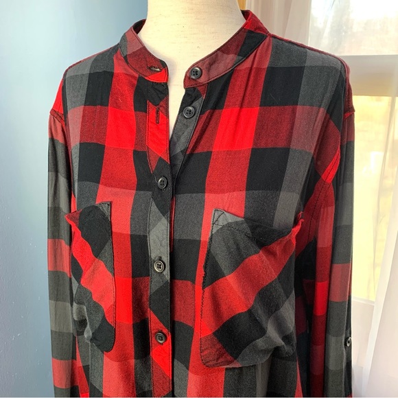 Beachlunchlounge Red and Black Plaid Check Button Down Shirt - Picture 2 of 8